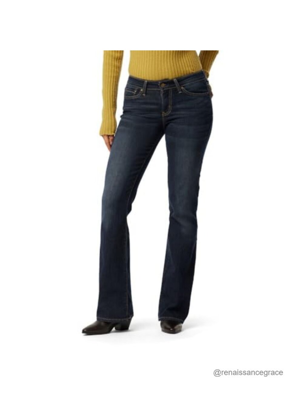 Mid Rise Bootcut Stretch Denim Jeans Slim Fit 5-Pocket Casual